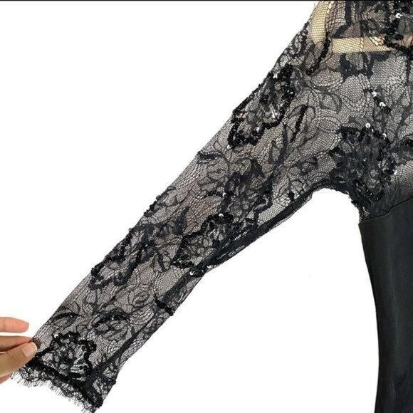 NWT Tadashi Shoji Black Lace Sequin Dress 10 | Mob Wife Dark Romance Luxury LBD - Picture 4 of 11